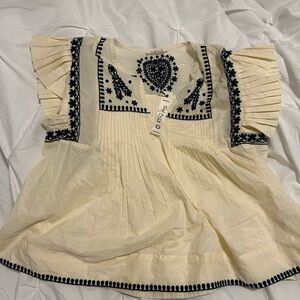 Solitaire Cream Blouse with Navy Blue Embroidery